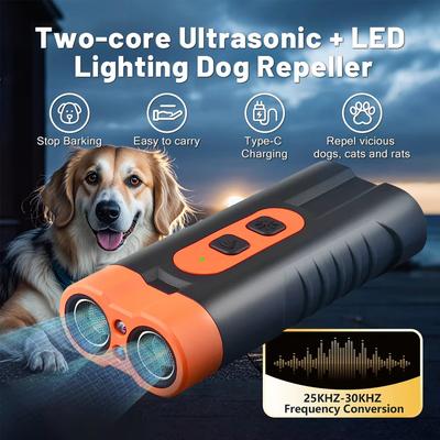 The Handy Homestead Dual Head Ultrasonic Dog Repeller Rechargeable Anti Bark Device With LED Light Dual Head Ultrasonic Dog Repeller Rechargeable Anti Bark Device With LED Light
