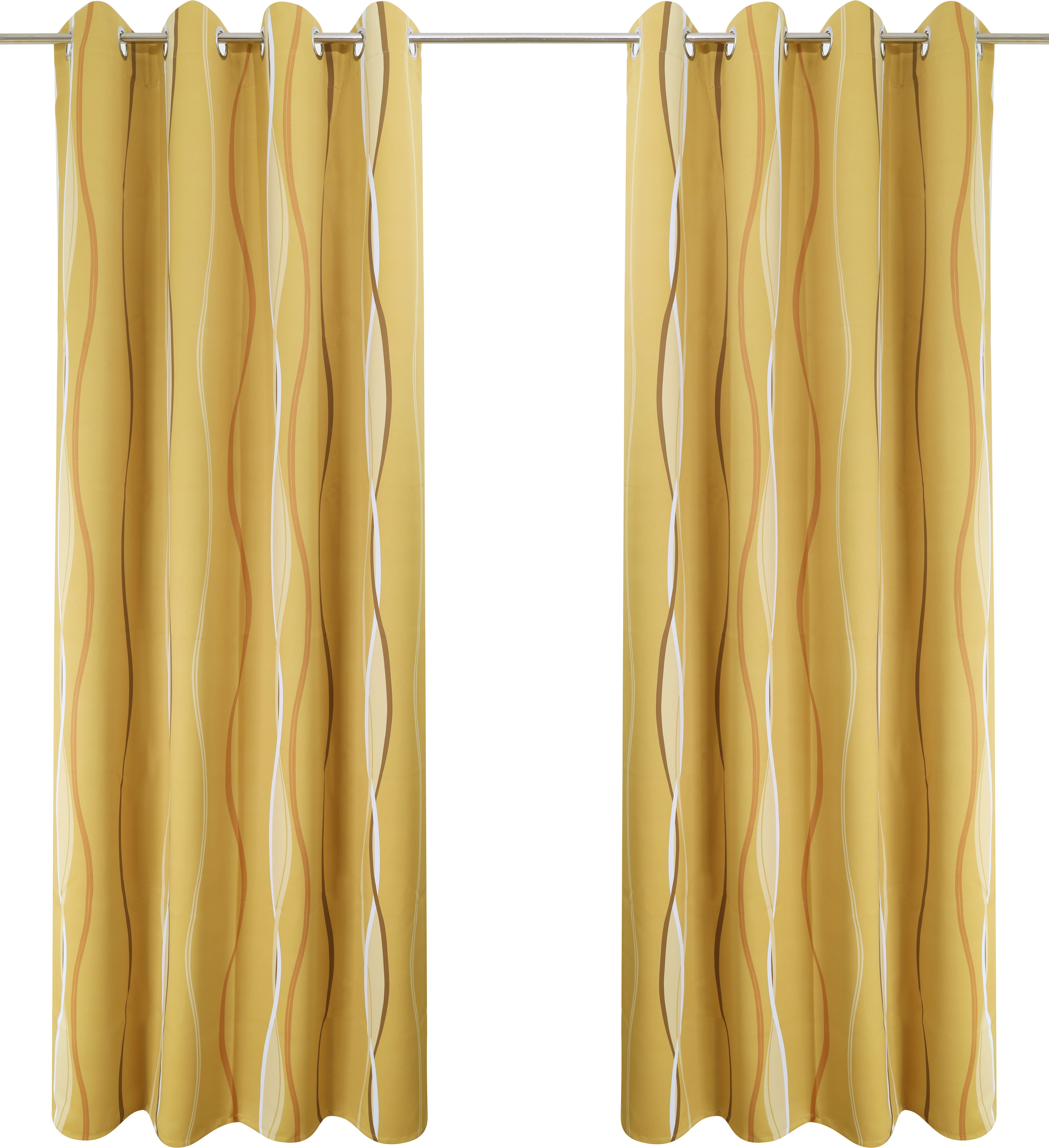 Vorhang GOODPRODUCT "Dimona Blackout" Gr. 3, gelb (safran), B:130cm H:225cm, Polyester, Polyester, Gardinen, Vorhang safran 225cm, Ösen, 130cm
