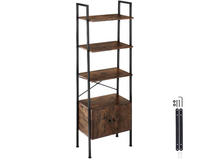 tectake Leiterregal Brentwood, inklusive Kippschutz, 57,5 x 34 x 173 cm, Industrial Holz dunkel, rustikal, Rostfarben, Beton Optik, Rechteckig, 34x173x57.5 cm, Wohnzimmer, Regale, Bücherregale