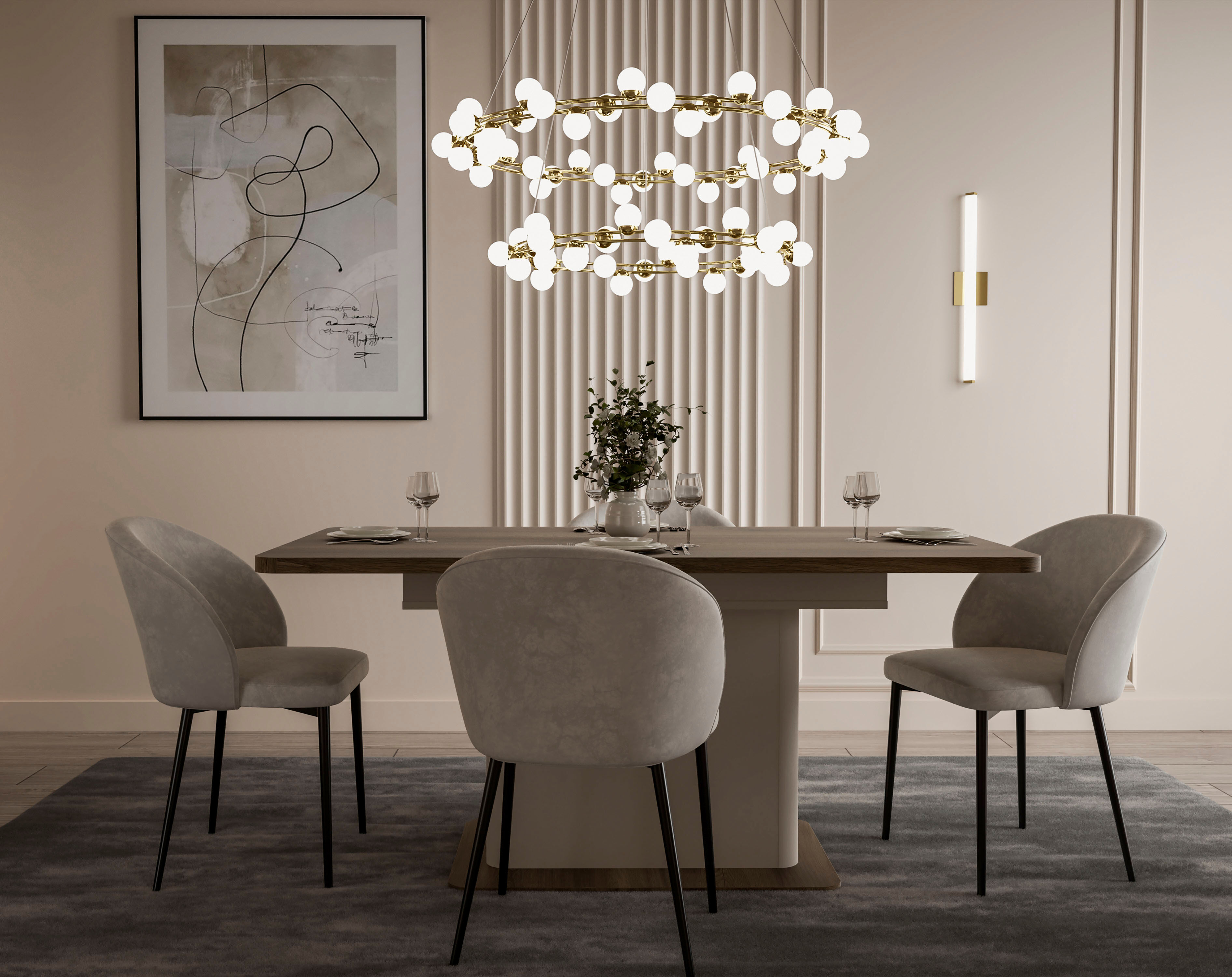 Esstisch FORTE "Lacetti", beige (valencia eiche, kashmir beige, valencia eiche), B:160cm H:76,4cm T:90cm, Tische, Esstisch, Einfacher Auszug auf 2,00 mtr. valencia eiche, kashmir beige, valencia eiche B/H/T: 160cm x 76,4cm x 90cm