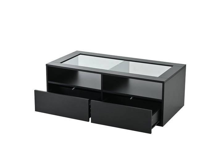 Komhtom Couchtisch in 100x50x35cm mit LED-Licht, Schwarz, Mode, 50x35x100 cm, Wohnzimmer, Wohnzimmertische, Couchtische