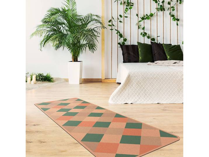 Läufer/Yogamatte gedrehtes Schachbrett 183 x 61cm Grün/Apricot
