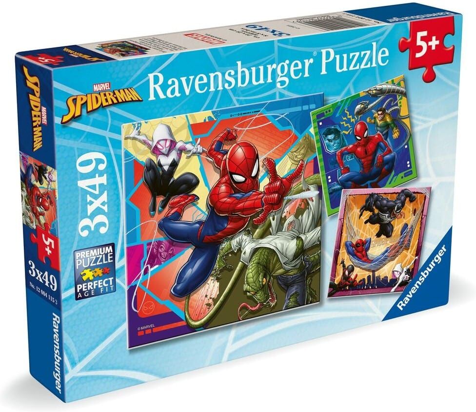 Ravensburger Spiderman 3 x 49 Piece Jigsaw Puzzle Set For Kids And Families Marvel Superhero Theme