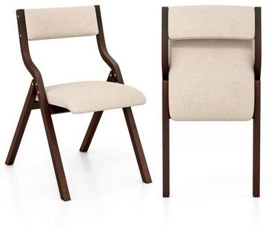 Costway Set of 2 Wooden Folding Dining Chair with Linen Fabric Padded Seat and Backrest-Coffee