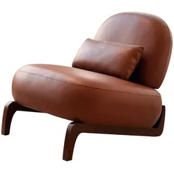 SESSEL Kunstleder Braun Armlos Holzbeine Lounge Lesesessel Wohnzimmer