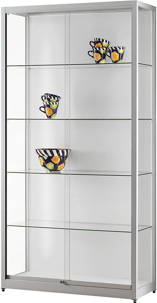 kaiserkraft Vitrine mit LED-Beleuchtung, Höhe 1972 mm, mit Schiebetüren, Breite 1000 mm, ohne Unterschrank