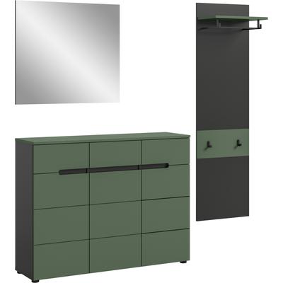 Garderoben-Set HOME AFFAIRE "REHAT, TOPSELLER, 3-teilig, Breite 180 cm, individuell erweiterbar", basalt grau, smoke grün, Kastenmöbel-Sets, Garderobenkombination, Kombination, Set, Flurgarderobe, Diele