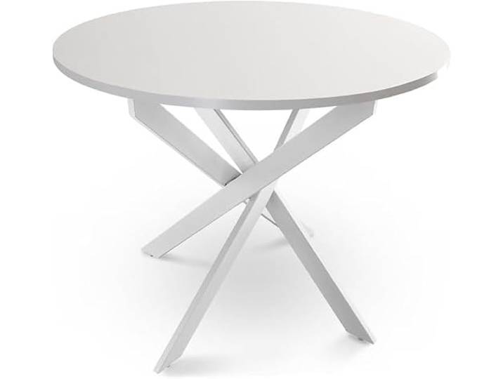 SHIITO Jerry JC - runder Esstisch Eichenholz mit gekreuzten Beinen - komplett weiß 90 x 75 cm