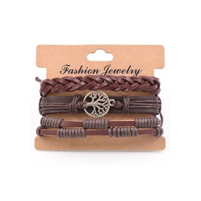Armband Set FIRETTI "Multipack Schmuck Geschenk Armschmuck Lederarmband Lebensbaum", silber (silberfarben), Armbänder, Damen, 26cm, Edelstahl Leder, Edelstahl, Leder, Made in Germany