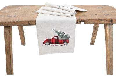 Manor Luxe Vintage Tartan Truck With Christmas Tree Table Runner 16 by 36-Inch