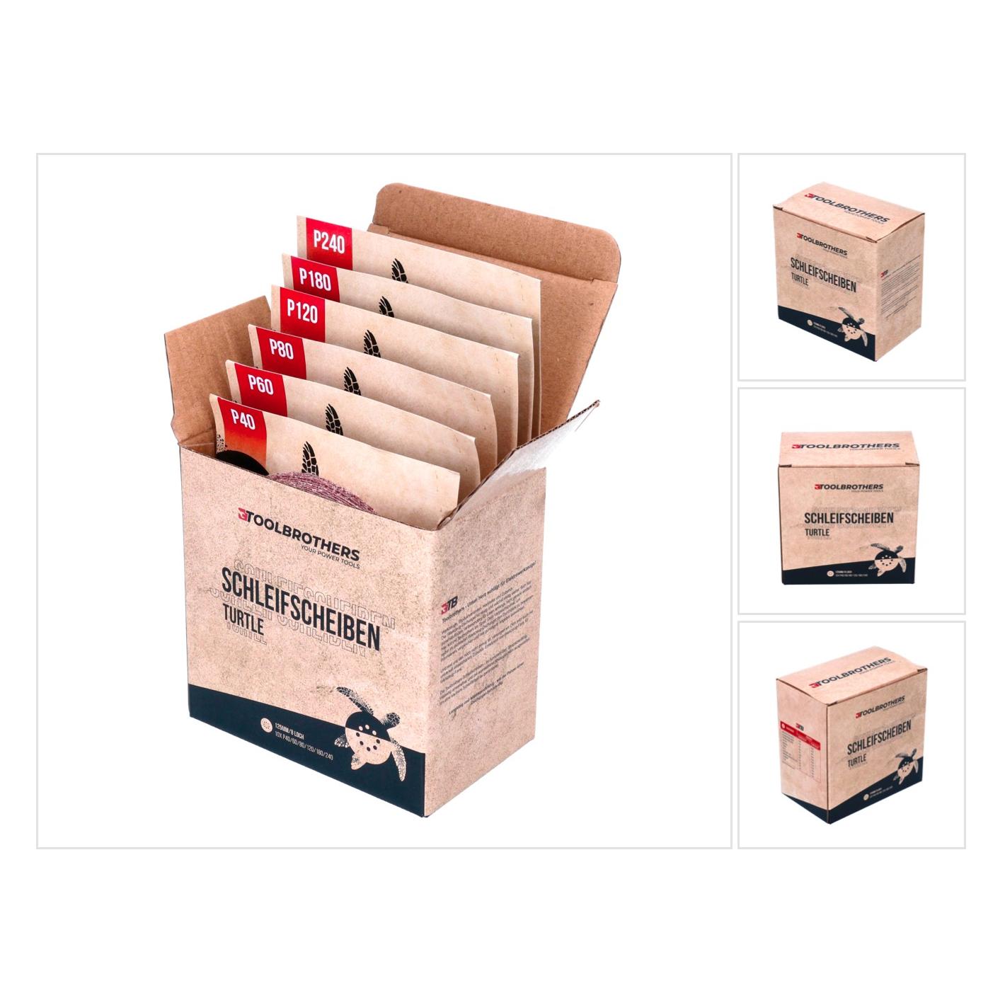 Tool Brothers TURTLE Schleifset 125mm Klett 8 Loch je 10x P40 / P60 / P80 / P120 / P180 / 240 für Har (P120, P180, P240, P40, P60, P80) (B09MMBP3YT)
