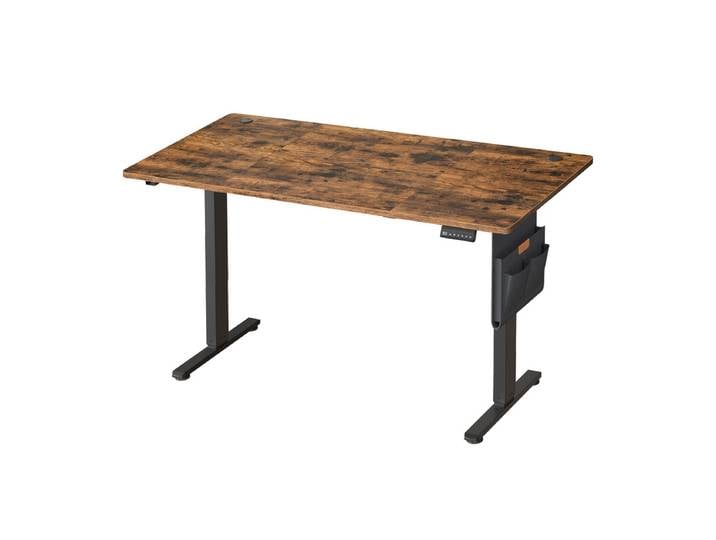 JOYFURNOS Bureau électrique réglable en hauteur marron avec mémorisation des réglages, connectivité USB-C - 140 x 60 cm