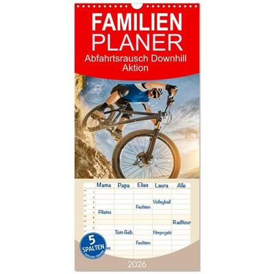 Familienplaner 2026 - Abfahrtsrausch Downhill Aktion mit 5 Spalten (Wandkalender, 21 x 45 cm) CALVENDO