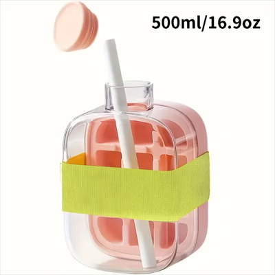 Universal Stock Ice Cube Bottle With Straw Portable Ice Maker Water Bottle pink