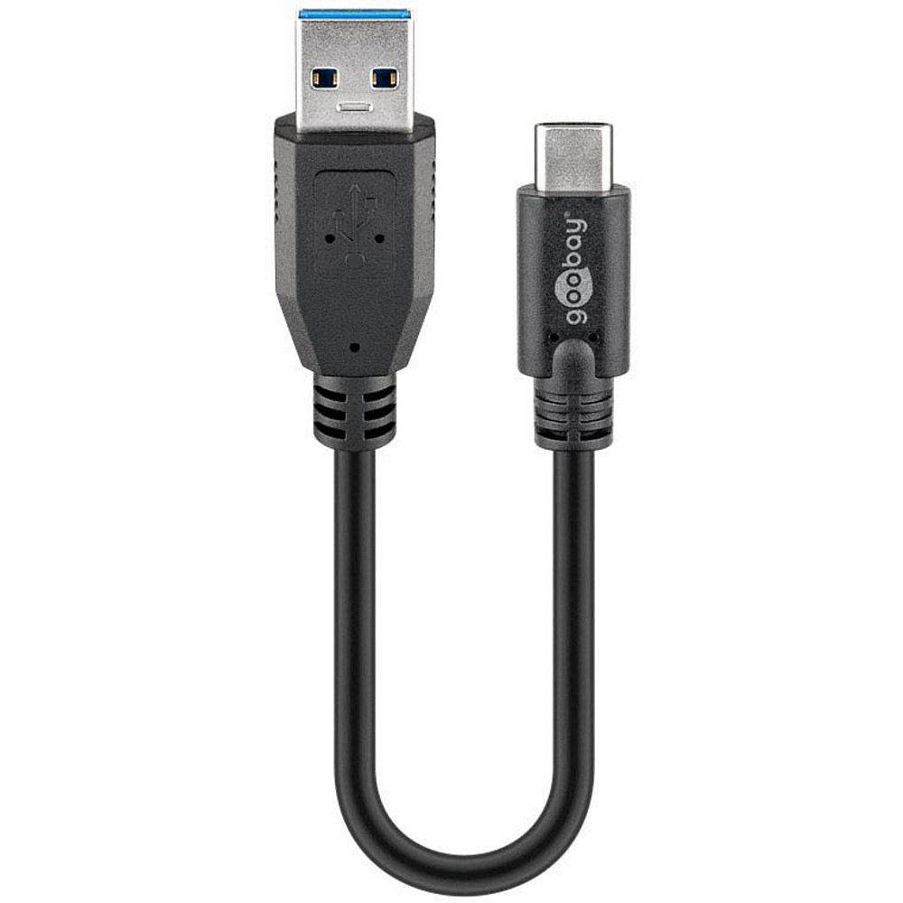 Goobay Sync en Charge Super Speed oplaadkabel USB-C naar USB-A 3.0, zwart, 0,15 meter