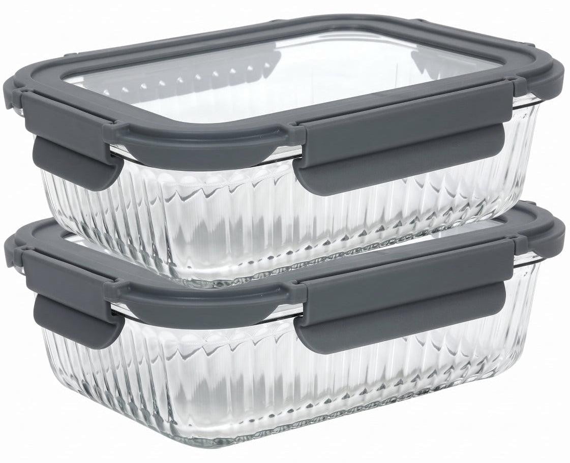 Cookinglife Glazen Vershoudbakjes Lines 1 Liter - 2 Stuks