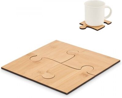 LEPY Sottobicchieri Puzzle Bamboo Naturale 4 pezzi 21x21 cm Personalizzate o neutre