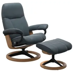 Stressless Sessel mit Hocker Consul Signature Leder Blau Batick Atlantic Blue S (Small)