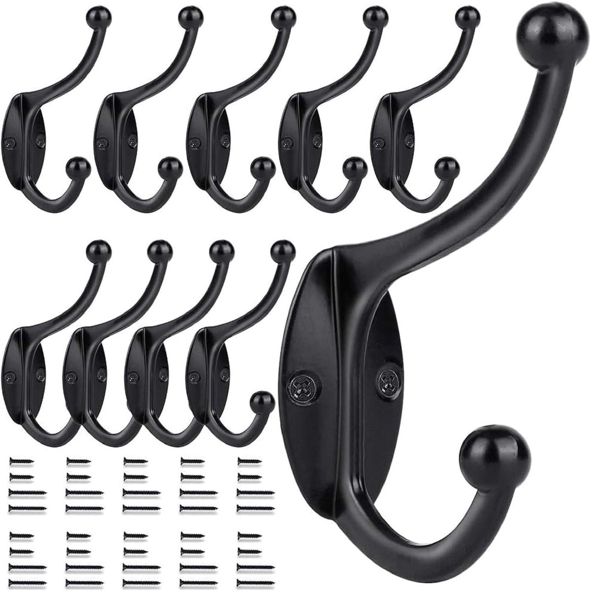 SnelShoppen Zwarte wandkapstokhaken van zinklegering - Set van 10 stuks - Heavy Duty wandmontage