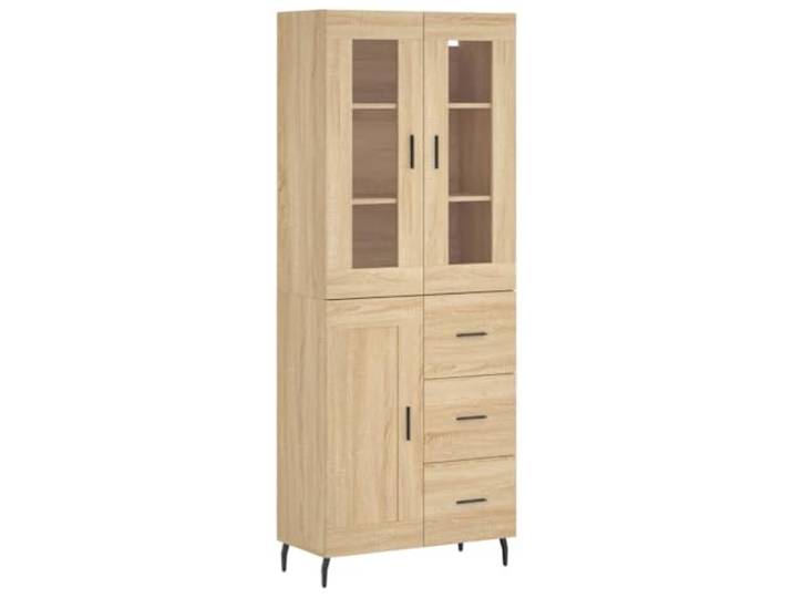 GHVBNMF Highboard 2-teilig Schrank Sonoma-Eiche 69,5x34x180 cm Vielseitiger Wohnzimmerschrank aus Holzwerkstoff mit Glas und Metallfüßen für geordnete Aufbewahrung.