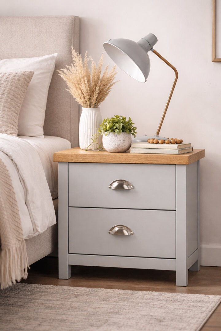 Rosalind Wheeler Spann Bedside Cabinet 2 Drawer Lamp Side Table Night Stand Two Tone 36mm Thick Top Grey/Sonoma Oak 48cm H X 45cm W X 39cm D