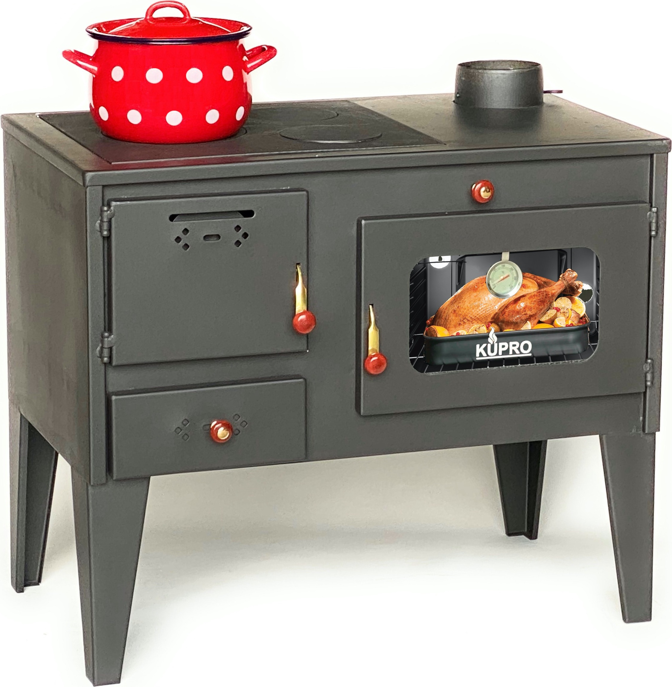 Kaminofen mit Backfach und Herdplatte 93894 7,5 kW Kamin Gartenofen Küche Outdoor Ofen Holz