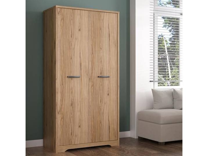 Forte JOADAKIS Kleiderschrank 95, klassischer Drehtürenschrank mit 2 Türen und Einlegeböden, Holzwerkstoff, Catania Eiche Dekor, 94,5 cm breit, 192,4 cm hoch, 52,7 cm tief