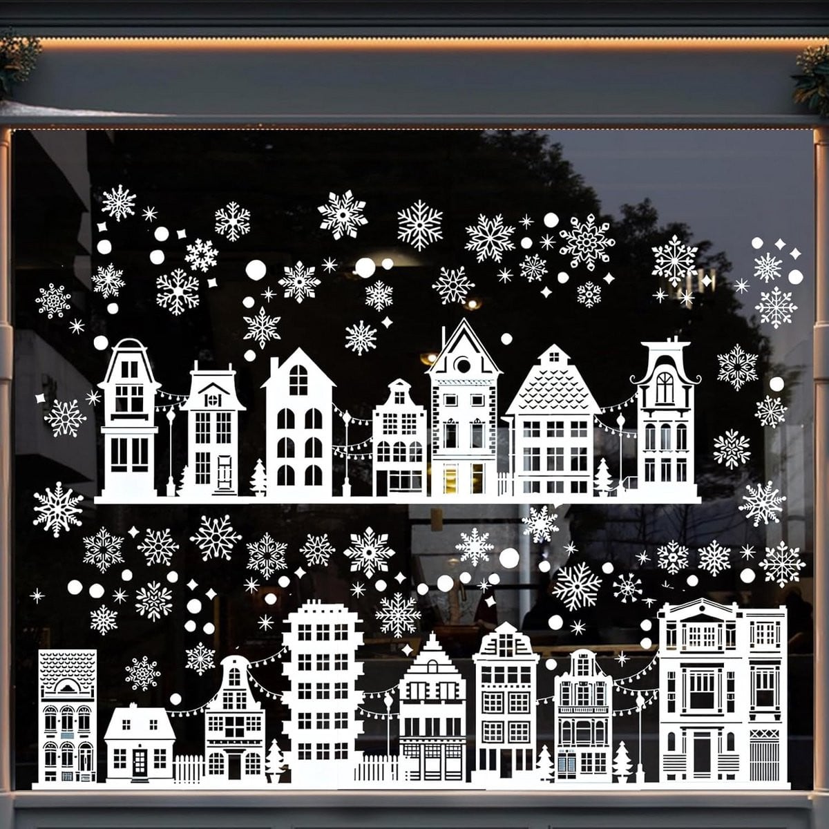 Kerst Raamstickers Winter Decoratie Dubbelzijdig Bedrukt 9 Vellen Wit