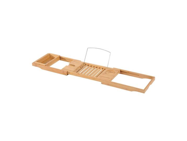 Homcom Badewannenablage Badewannenbrücke Wannenauflage Tablett Bambus Sekthalter, Naturfarben, Holz, 218x5x105 cm, Badezimmer, Badezimmerausstattung
