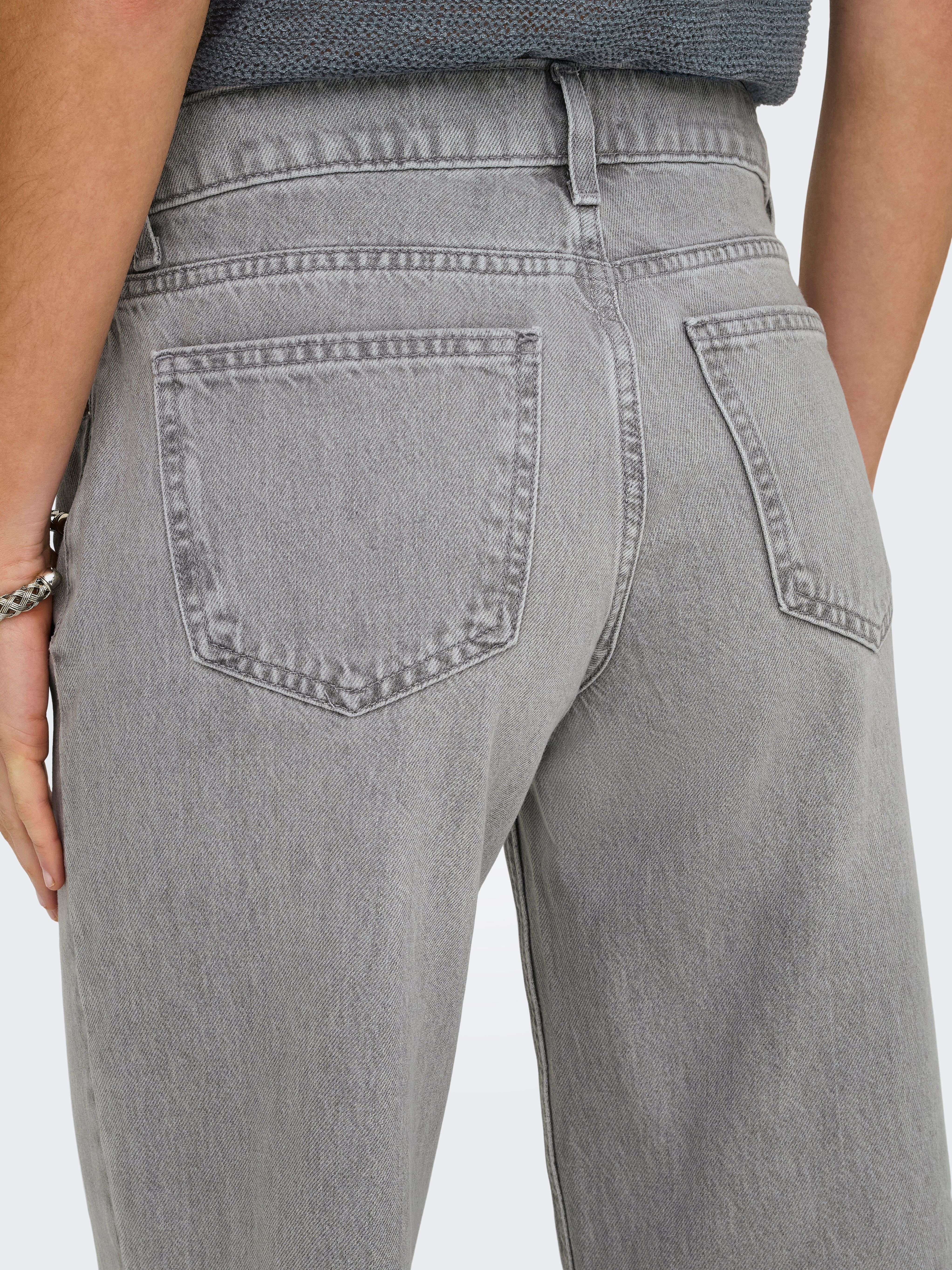 Low-rise-Jeans ONLY "ONLBRENDA LOW WIDE DNM CRO117 NOOS", Damen, Gr. M (38), Länge 30, grau (light grau denim), Denim/Jeans, Obermaterial: 100% Baumwolle, unifarben, lang, Jeans Low-rise-Jeans light grau denim M (38), Länge 30