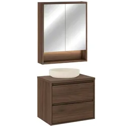 BADMÖBEL 60cm 2er-Set Dunkles Holz