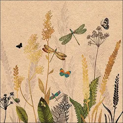 Ambiente 20 Servietten Papier 33x33cm 3-lagig - hochwertige Einweg Papierservietten Libellen Gräser Motiv Partyservietten Naturmotiv Frühling Sommer Tischdeko