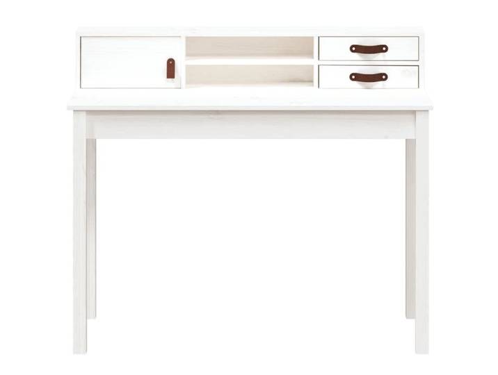 Remise 2026®Bureau informatique Blanc - Bureau droit multi-rangements - Blanc - 110x50x93cm - Bois massif de pin 544 8025811