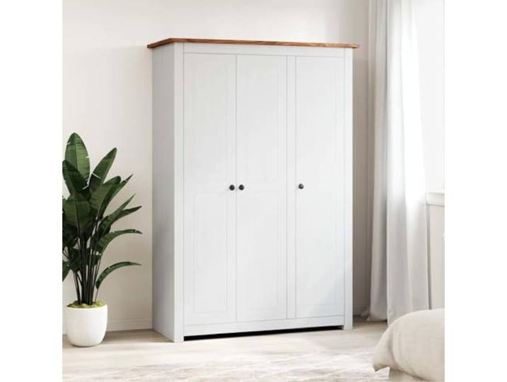 DFSQWRTYG 3-Türig Kleiderschrank, Kiefer Massivholz Schlafzimmer Schrank Inklusive Kleiderstange, 4 Ablagen, Stabil & Langlebig, Vielseitige Aufbewahrung