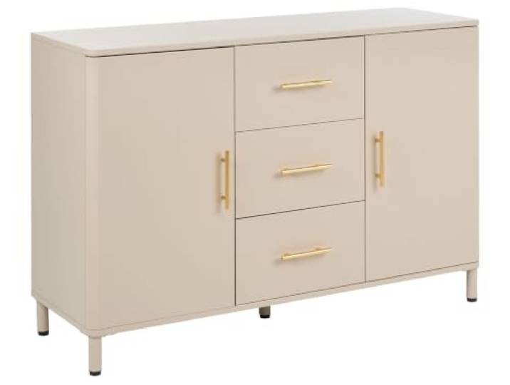 Beliani Sideboard mit Schubladen Beige Stahl 3 und Goldene Metall, 2 Türen, Minimalistisch, Pulverbeschichtet, 120 x 40 x 80 cm