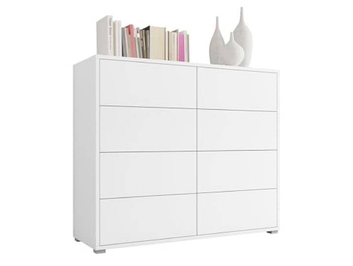 Mirjan24 Kommode Gesita K8SZ mit 8 Schubladen (Weiß) Grifflose Schubladenkommode mit matten Fronten, Push-to-open-System und kratzfester Oberfläche, B/H/T: 120/93/41 cm