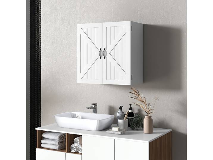 kleankin Armoire Murale Bois Blanc 60x30x60cm Salle de Bain