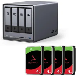 Ugreen NASync DXP4800 Plus + Seagate IronWolf 16 TB (4 x 4 TB) (4 x 4 TB, Seagate Ironwolf), NAS, Grau