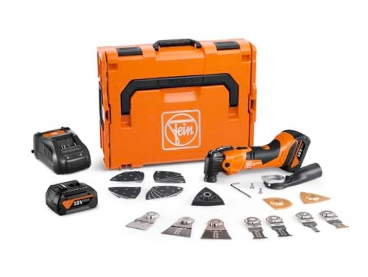 FEIN Multimaster sans fil AMM 500 Plus Top 4.0 Ah AS\, plus de 30 accessoires Pour scier le bois et le métal\, poncer\, déposer des carreaux\, 2 batterie 18V/4Ah et chargeur rapide GAL 1880 CV