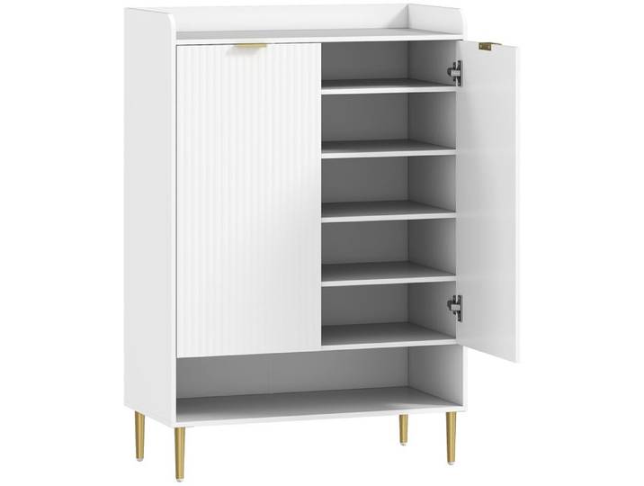 FSX Meuble Chaussures Compact 24 Paires 2 Portes 3 Étagères Extractibles Inférieur Blanc