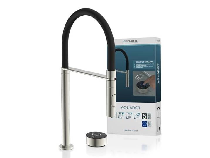 SCHÜTTE AQUADOT Digitale Spültischarmatur mit Smart Control, Moderner Wasserhahn für die Küche mit Soft-Touch Schlauch, Edelstahloptik/Schwarz