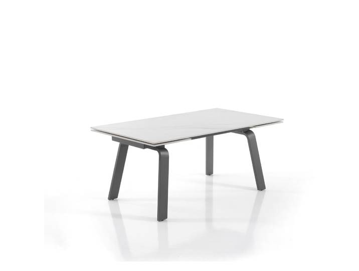 Table extensible céramique/acier blanc-gris 76,5x90x160-240 cm