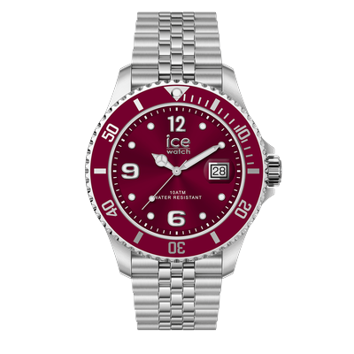 Quarzuhr ICE-WATCH "ICE steel", rot (silberfarben, rot, silberfarben, rot), Armbanduhren, Herren, silberfarben, Quarzuhr, Armbanduhr, Herrenuhr, Edelstahlarmband, analog, Tag