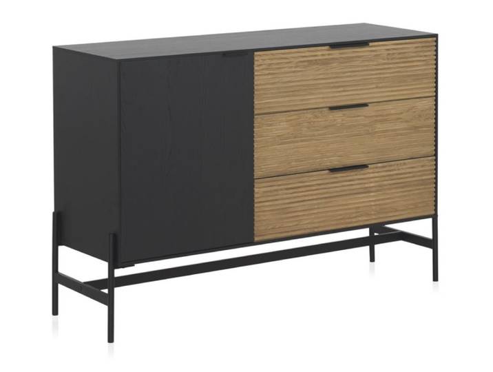 Buffet plaqué en frêne noir avec portes naturelles