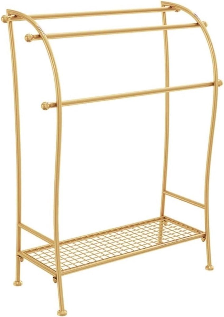 Vrijstaand Dekenrek en 3-laags Handdoekenrek voor Badkamer en Slaapkamer - Goud - H x B x D: 85 x 65 x 28 cm