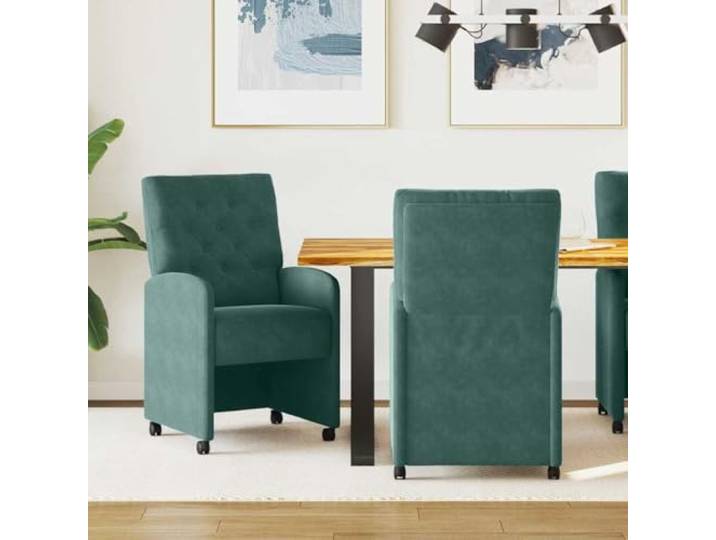 KTHLBRH Esszimmerstühle mit Rollen 2er Set Samt Dunkelgrün Küchenstühle Samtbezug, ergonomische Rückenlehne, Sperrholz-Metall-Rahmen, Rollen, elegantes Design