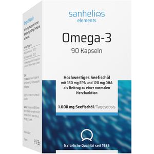 Sanhelios Omega-3 90 Kapseln, Fischöl mit 180 mg EPA & 120 mg DHA, je Tagesportion 1000 mg