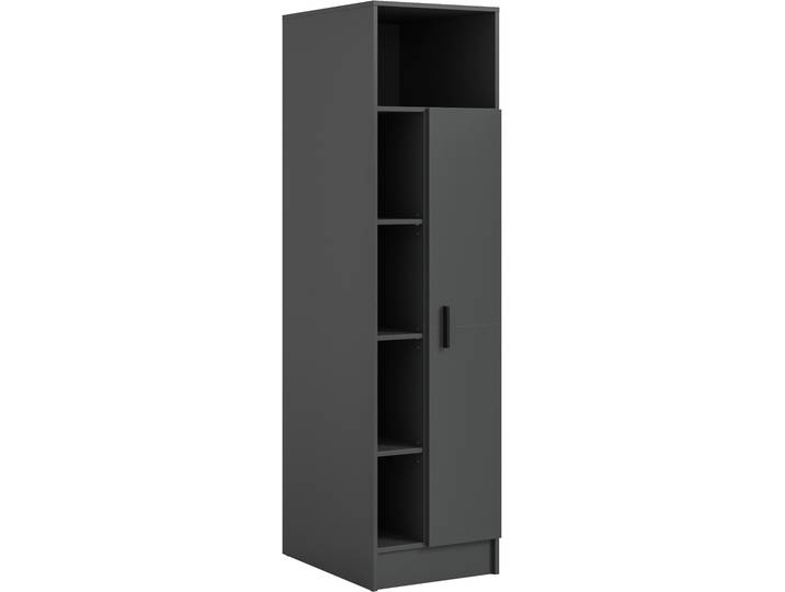 Mehrzweckschrank WELLTIME FALAS, Höhe 195cm, 1 Tür, 1 Kleiderstange, 5 offene Fächer , grau (anthrazit nb), B:50cm H:195cm T:68cm, Holzwerkstoff, Schränke, Mehrzweckschrank, Universalschrank, Wäscheschrank, Badezimmer, Hauswirtschaftsschrank