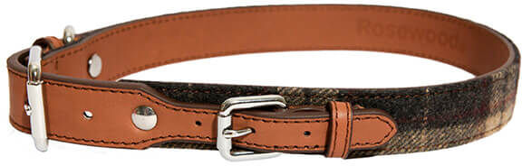 Luxury Leather 20 - 24 Tweed Check Leather Dog Collar