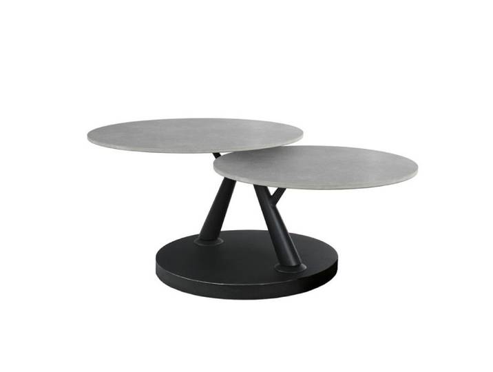 Table basse rotative 2 plateaux ronds céramique gris pied noir – ALLEGRA Meubletmoi